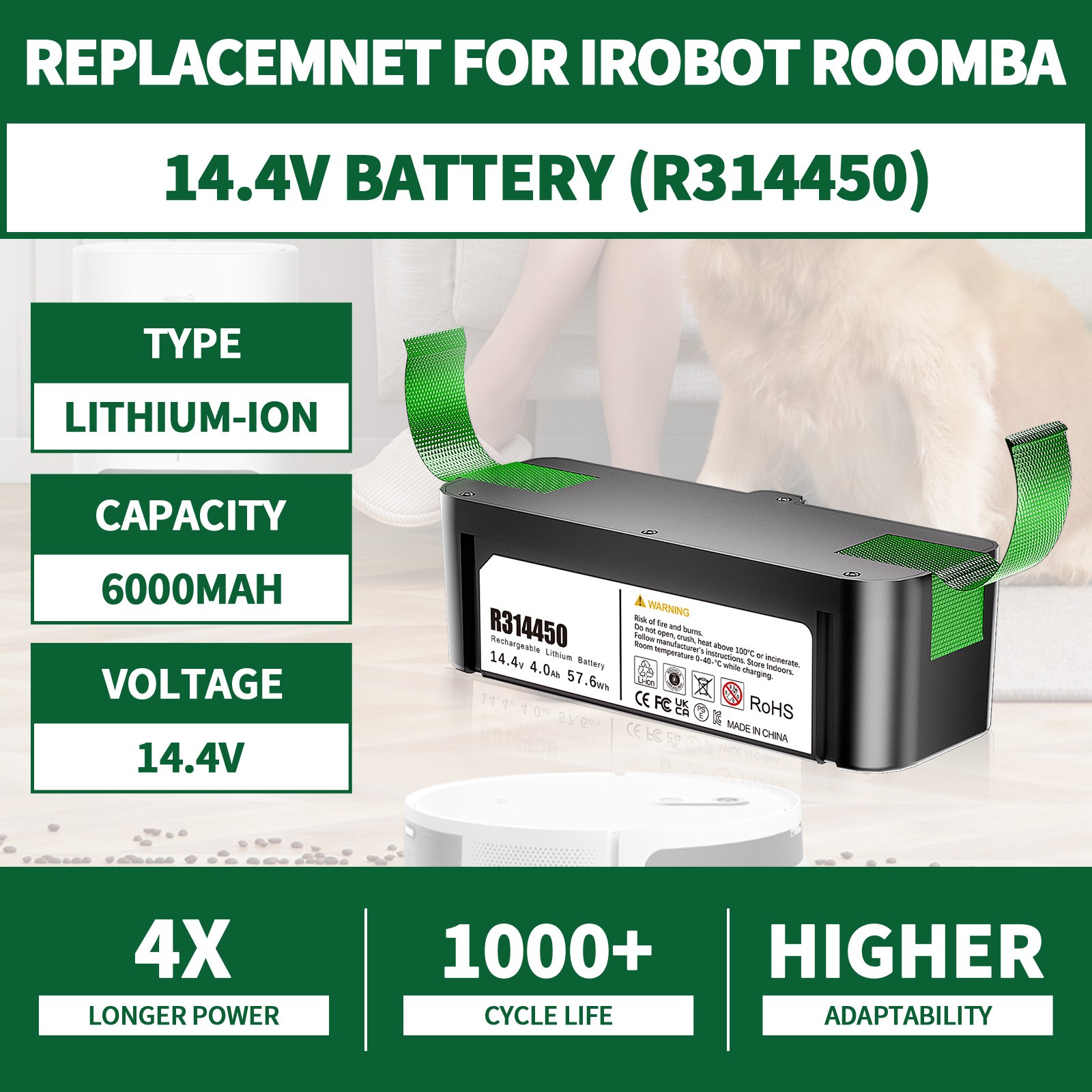 New 14.4 V Battery For iRobot Roomba 695 691 890 877 800 900 960 965 966 652 640