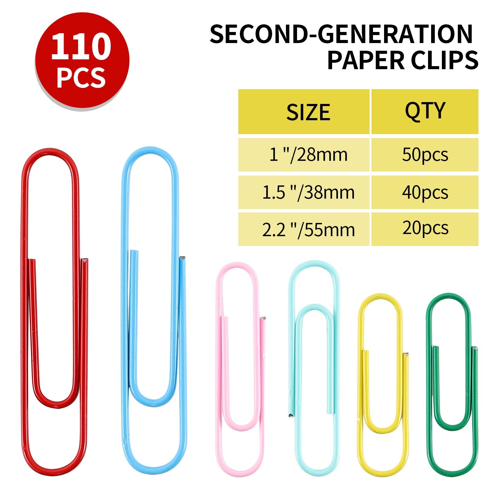 Paper Clips, 110Pcs Colored 2 inches, 1.3 1.1 Multi-colored