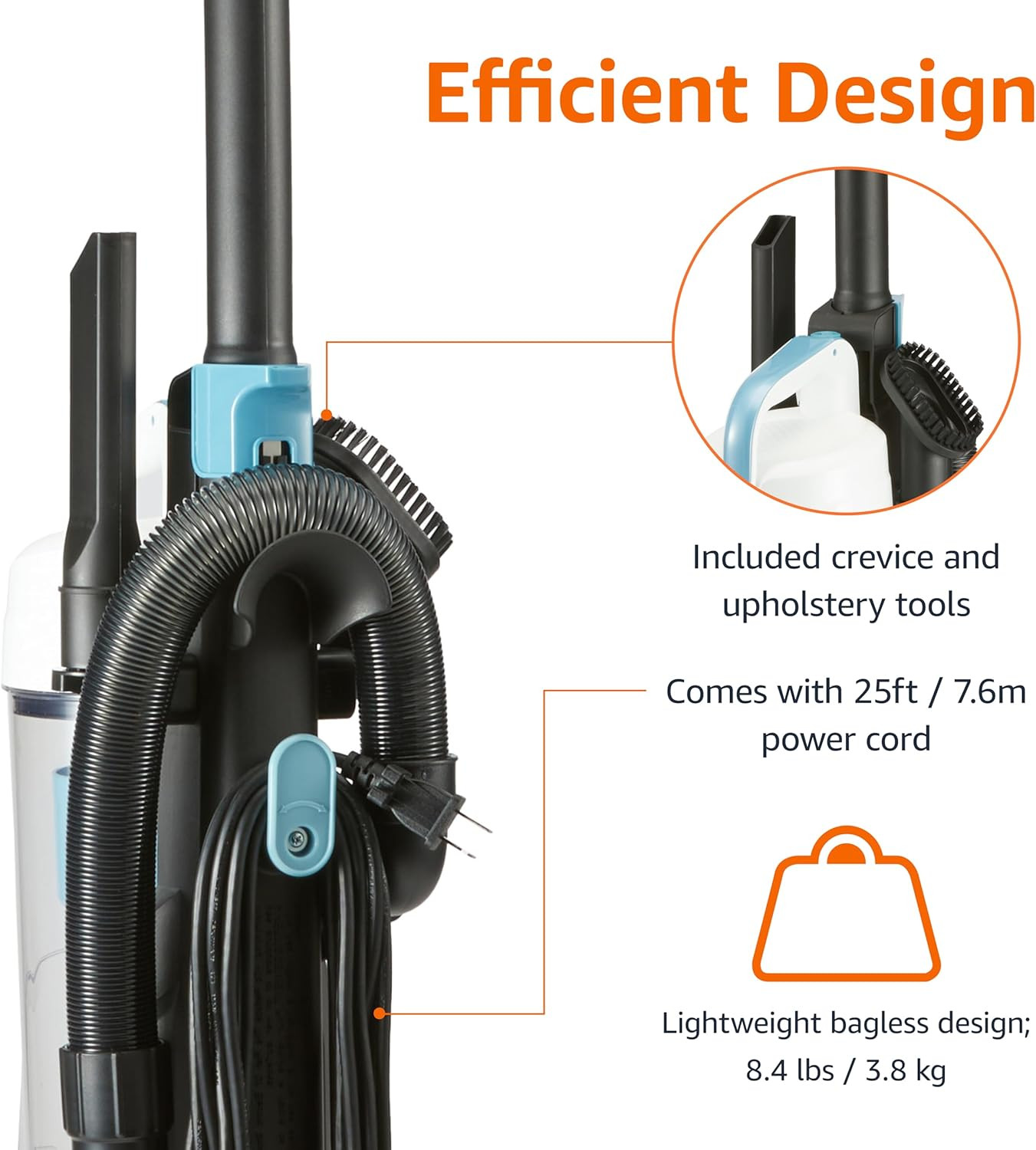 Upright Bagless Vacuum Cleaner for Carpet and Hard Floors, Washable Filter, Crev