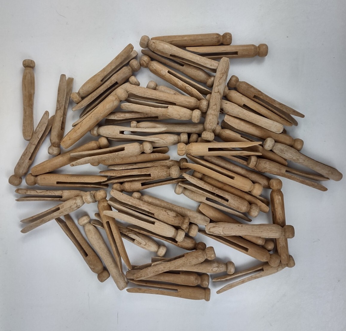 Round Top Wooden Clothes Pins Lot of 62 Single Piece 3.75 Inches Long Vintage