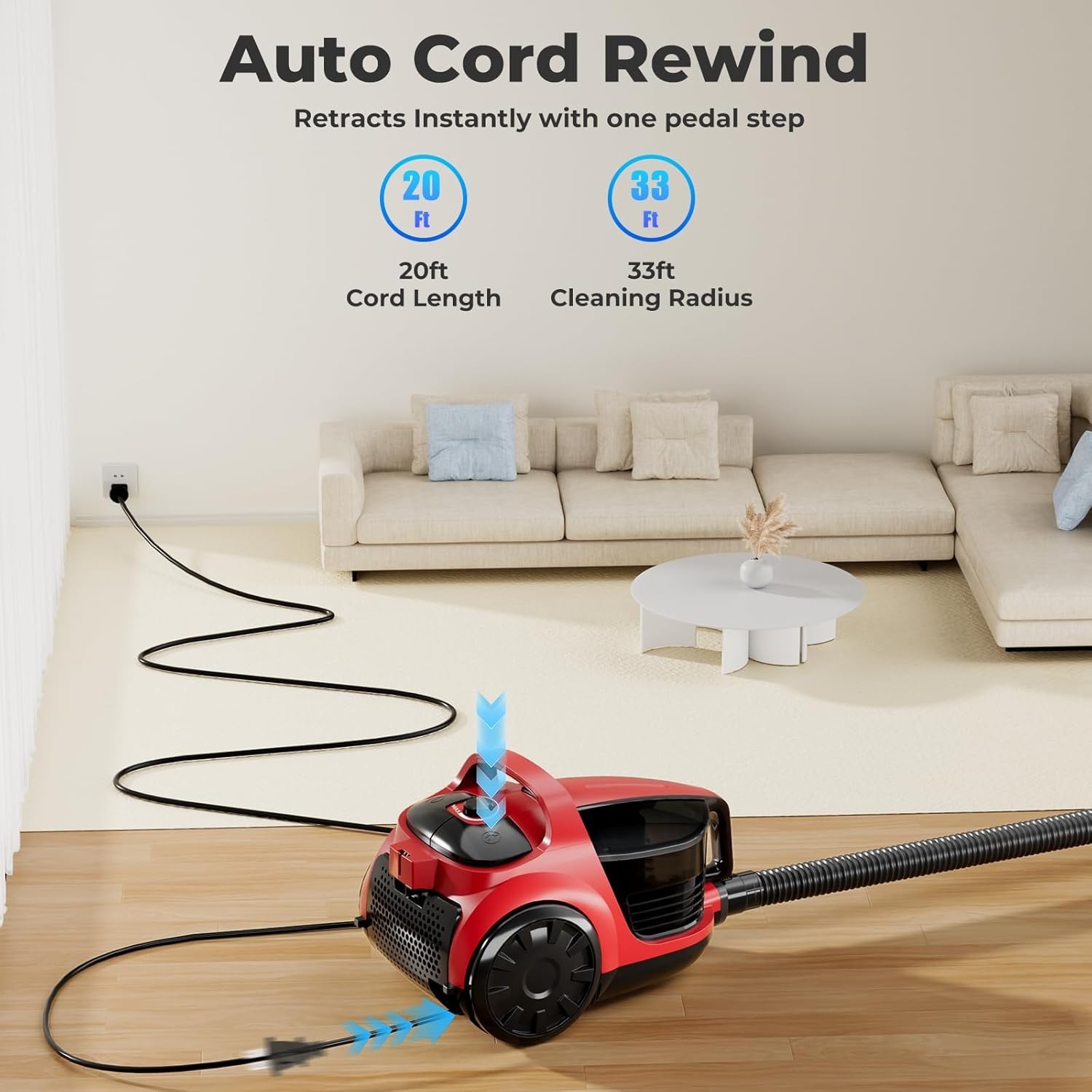 1600W Canister Vacuum Cleaner, Bagless Vacuum Cleaner with 45kPa Strong Sucti…