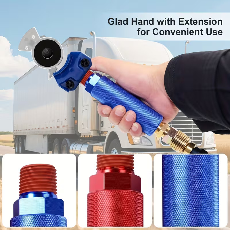 Glad Hands Set for Semi Trucks Trailer Aluminum with Extensions Seals and Grips
