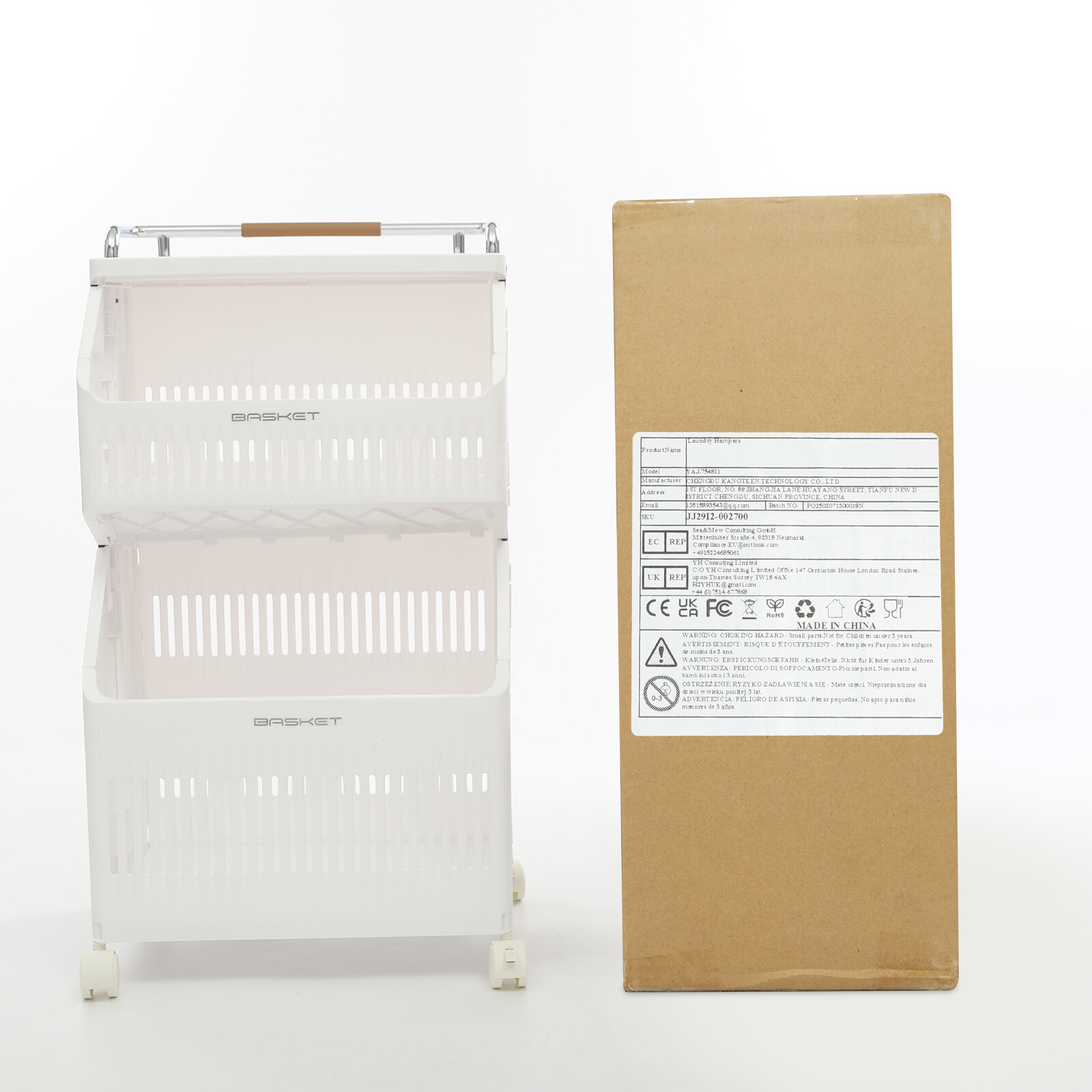2-tier Clothes Basket Rolling Laundry Basket Collapsible Laundry Hamper Storage