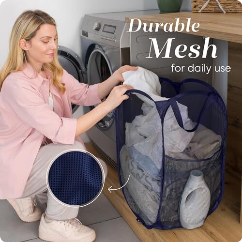 Collapsible Mesh Foldable Hamper 14″ x 14′ x 24″ Navy Blue