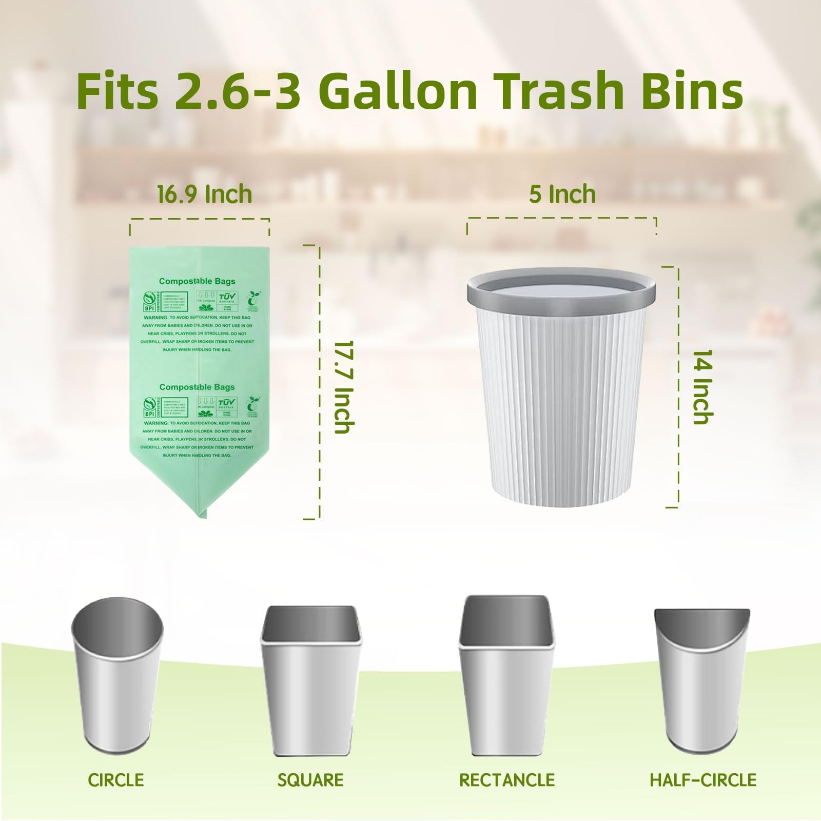 Compostable Trash Bags, Small Compost Bags 3 Gallon, Extra Thick 0.8 Mils, 16…