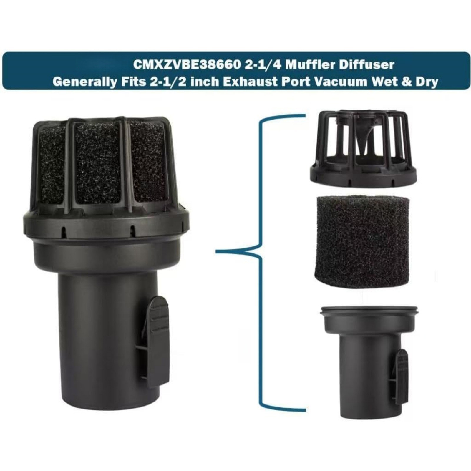 Shop Vac Exhaust Blowback Reducer Diffuser Muffler 2.25″ for Craftsman Ridgid