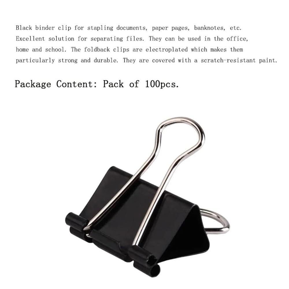 Binder Clips 100 Pack 0.75inch, 19mm Mini Black Office Paper Small,