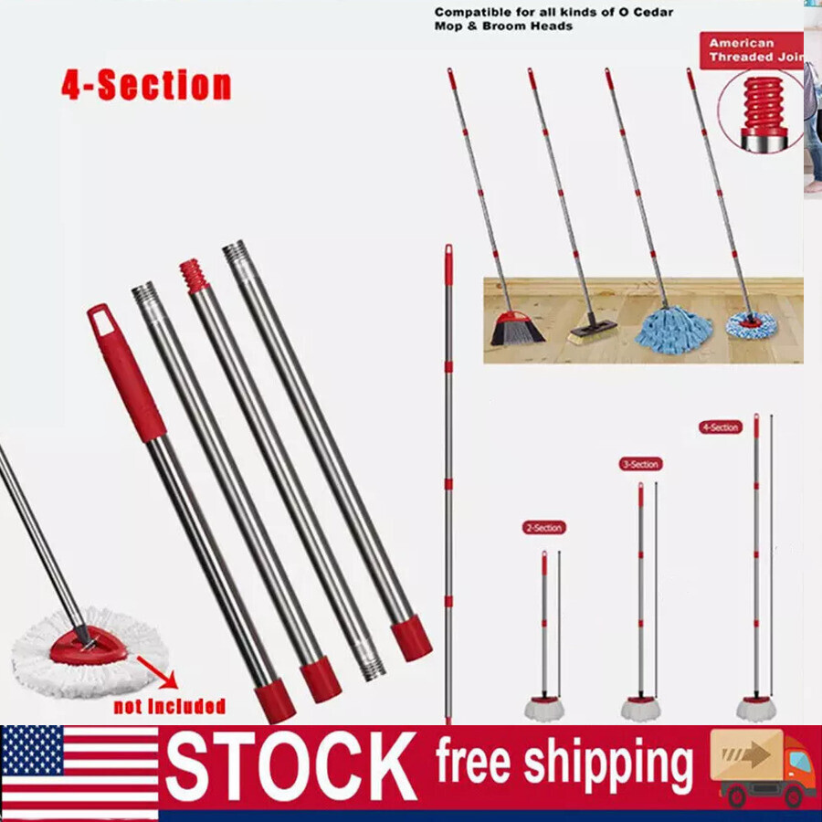 4-Section Spin Stainless Mop Steel Pole Handle For O-Cedar Easywring RinseClean