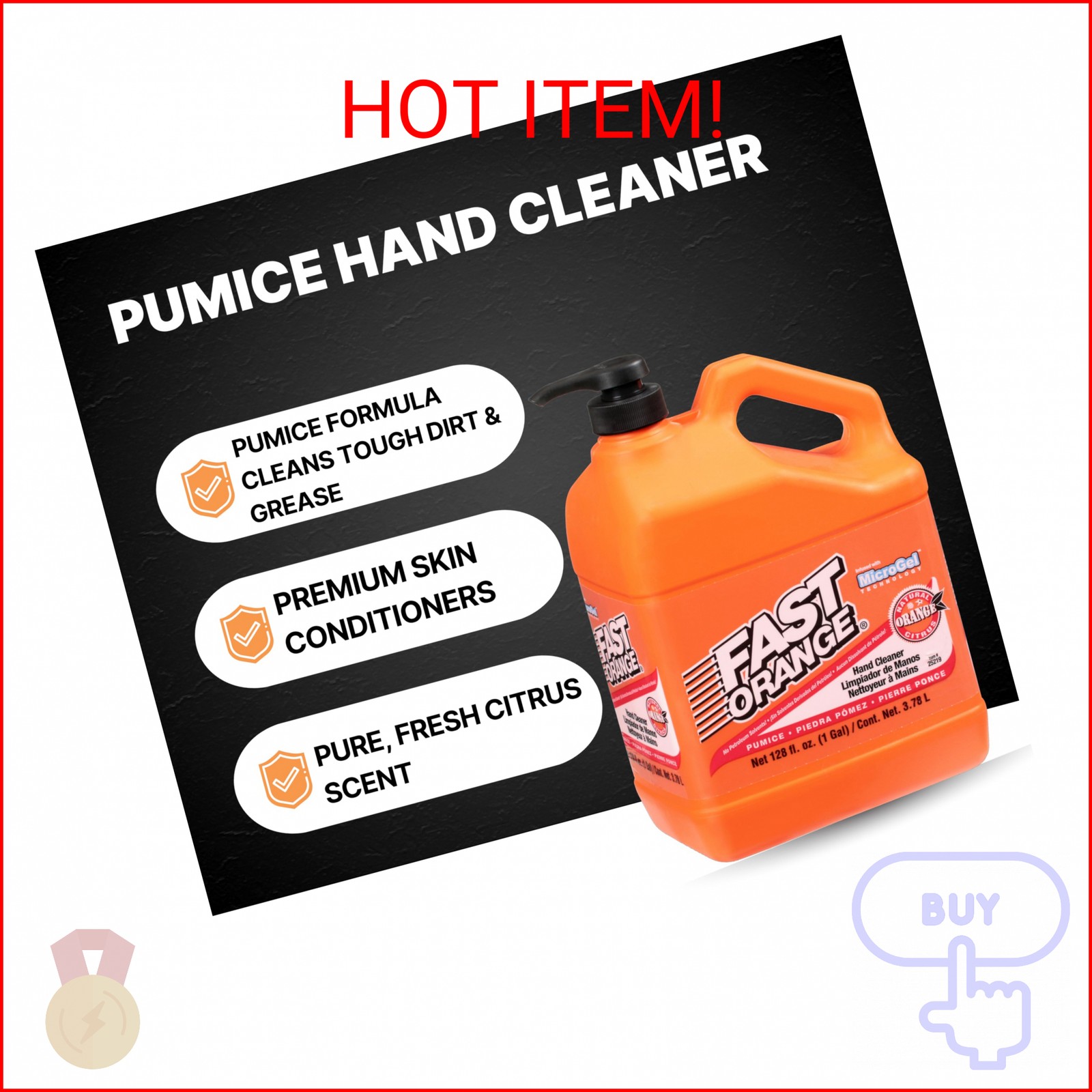 Fast Orange 25219 Pumice Lotion, Heavy Duty Hand Cleaner, Natural Citrus Scent,