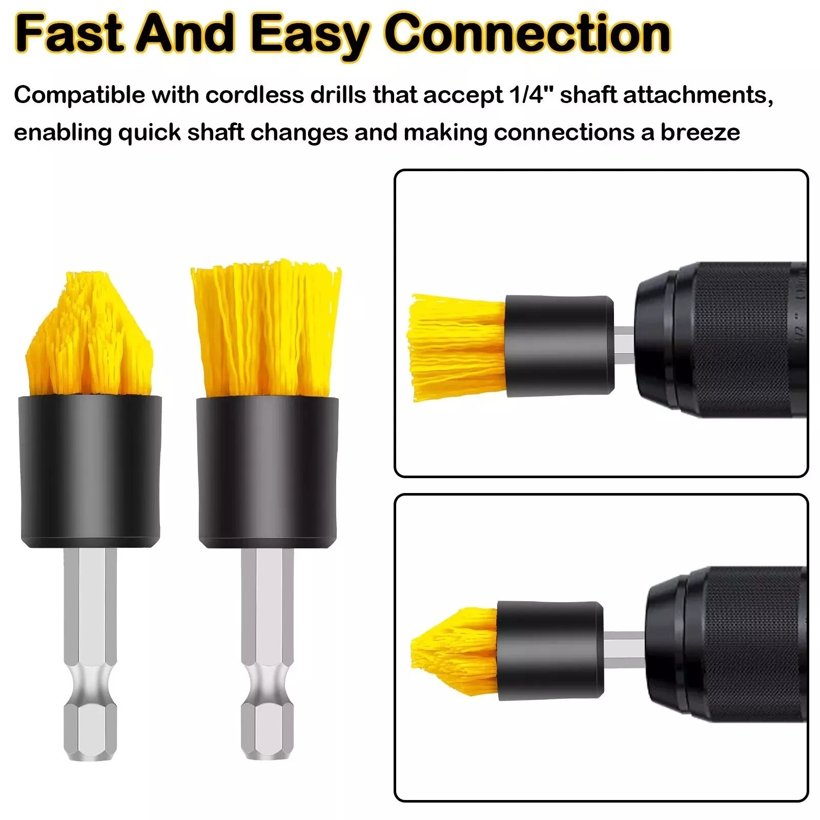 Red 6 Pack Drill Brush Attachment Scrubber Brushes Set Kit with Bit Extension