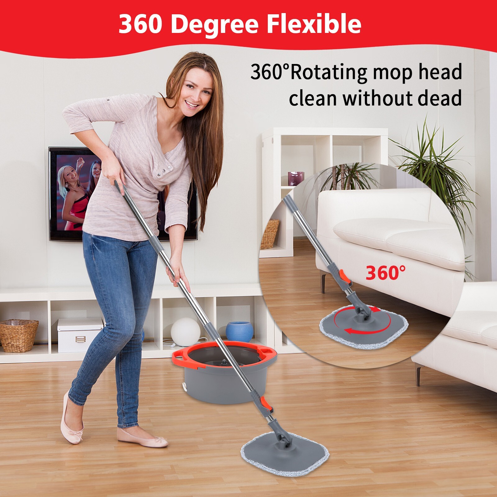 Spin Mop and Bucket System Set, Dirty Clean Water Separation System 360° Rotate