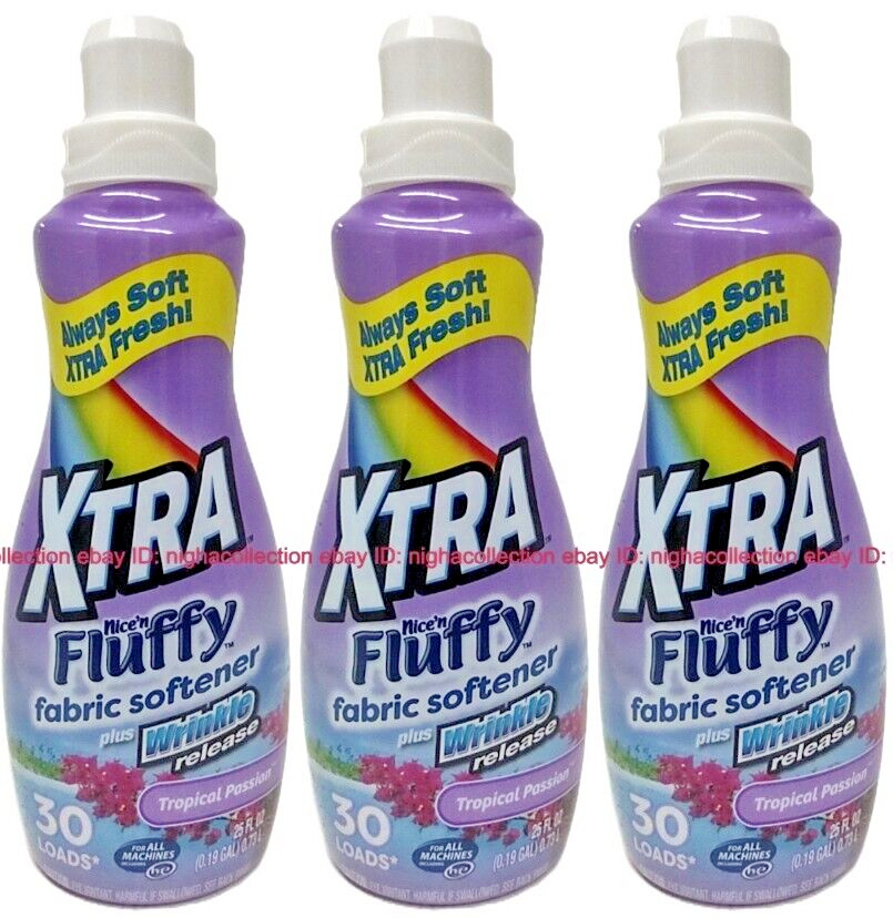 3x xtranice’n Fluffy Liquid Fabric Softener Tropical Passion 25 oz Ea =90 Loads