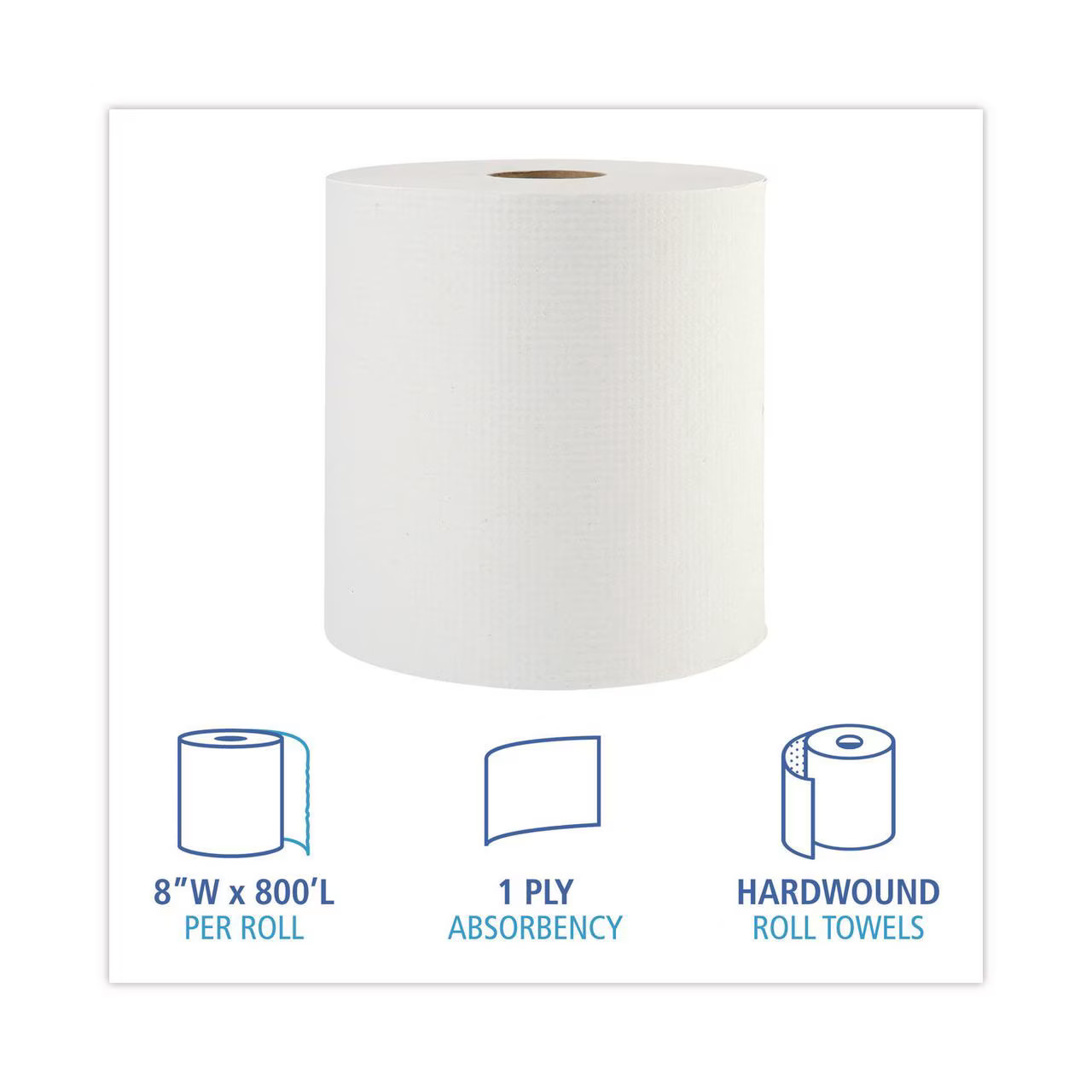 Hardwound White Paper Towels, 1-Ply, 800ft Rolls, Value Pack