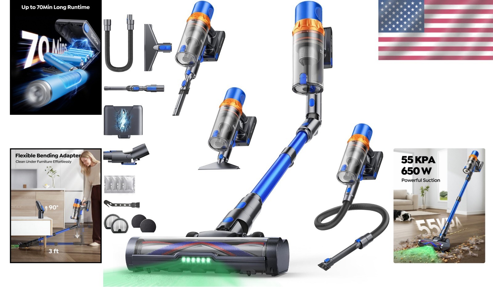 Cordless Vacuum Cleaner Stick Vacuum Pet Carpet Hard Floor Auto Mode Aromathe…