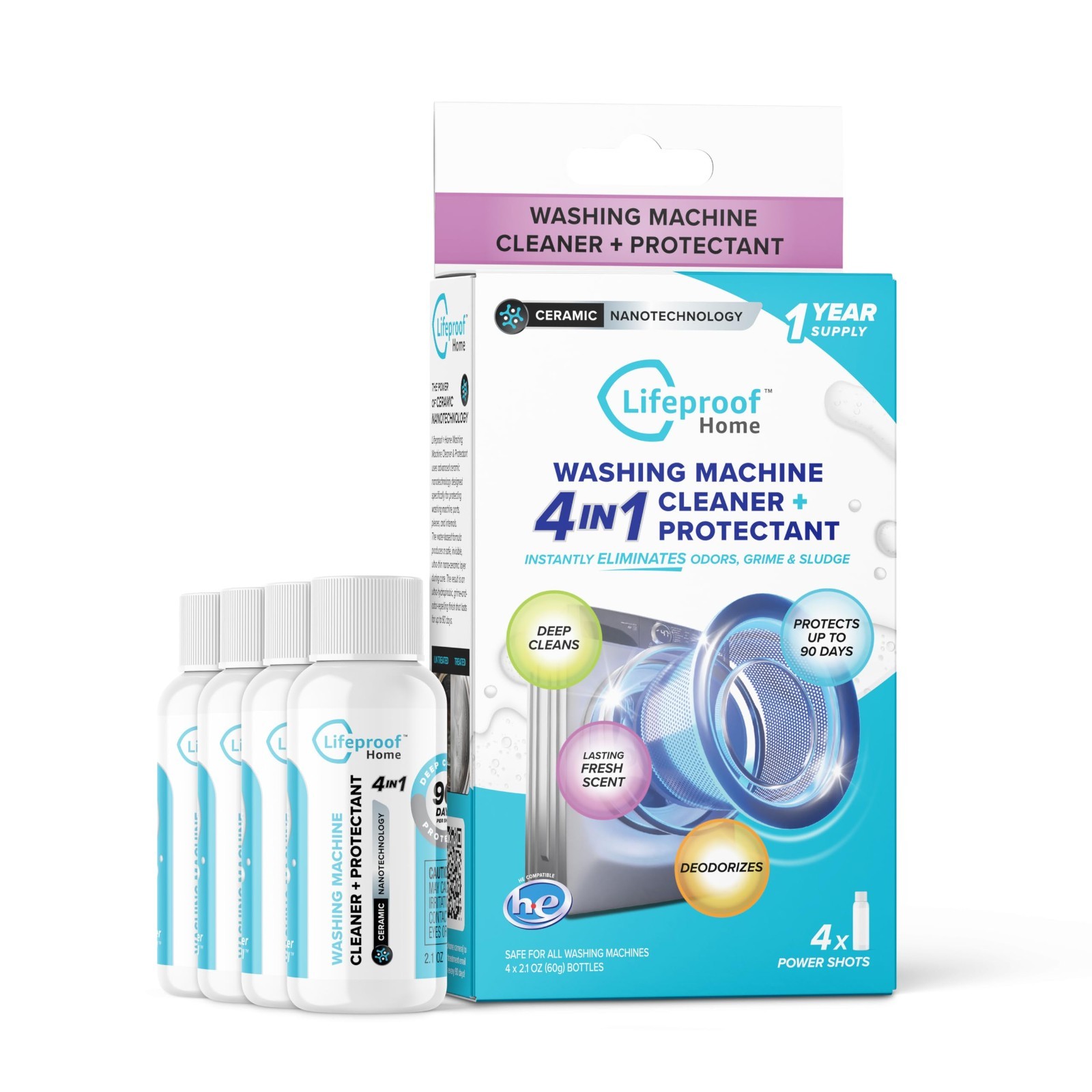 4-IN-1 Washing Machine Cleaner – 90 Days Odor & Grime Protection, 4-Pack