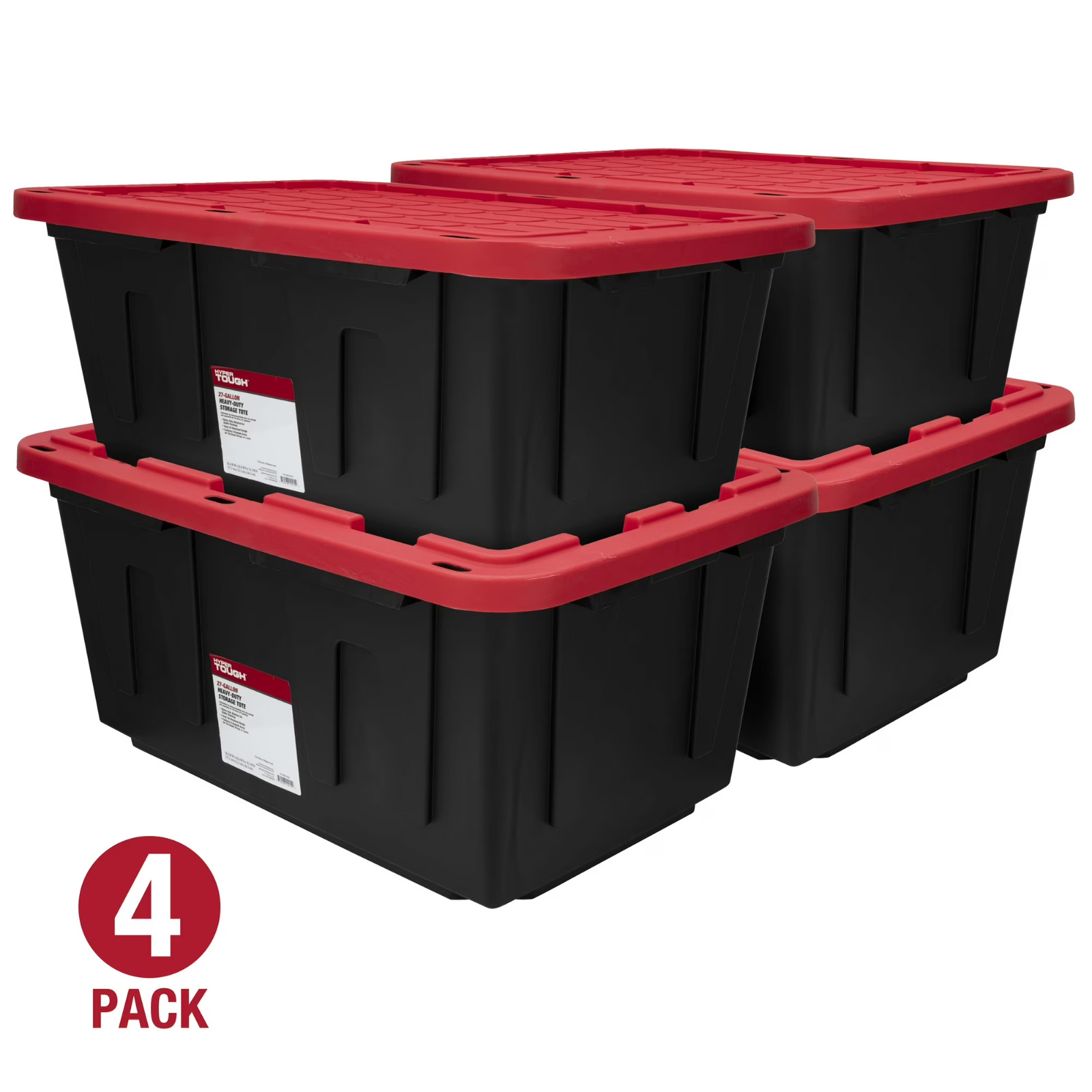 (Pack of 4) Hyper Tough 27 Gallon Large Storage Bin with Snap Lid,