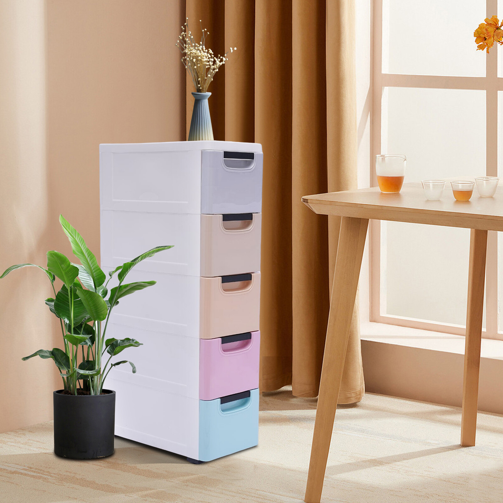 5-Drawer Stackable Plastic Storage Cabinet With Wheels – Multicolor