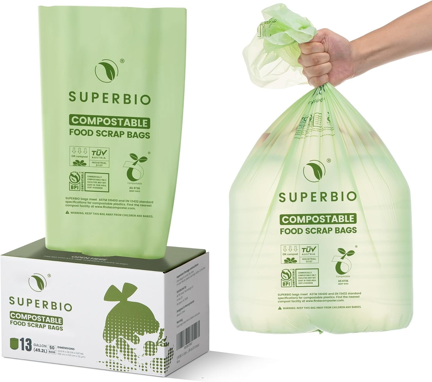 Durable 13 Gallon Compostable Kitchen Bags – 50 Pack for Sustainable Living