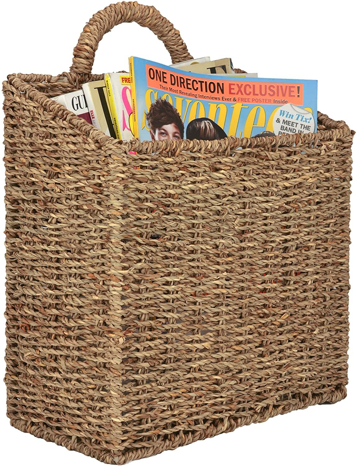 MyGift Woven Hanging Wall Mounted Basket Rustic Home Décor – Large