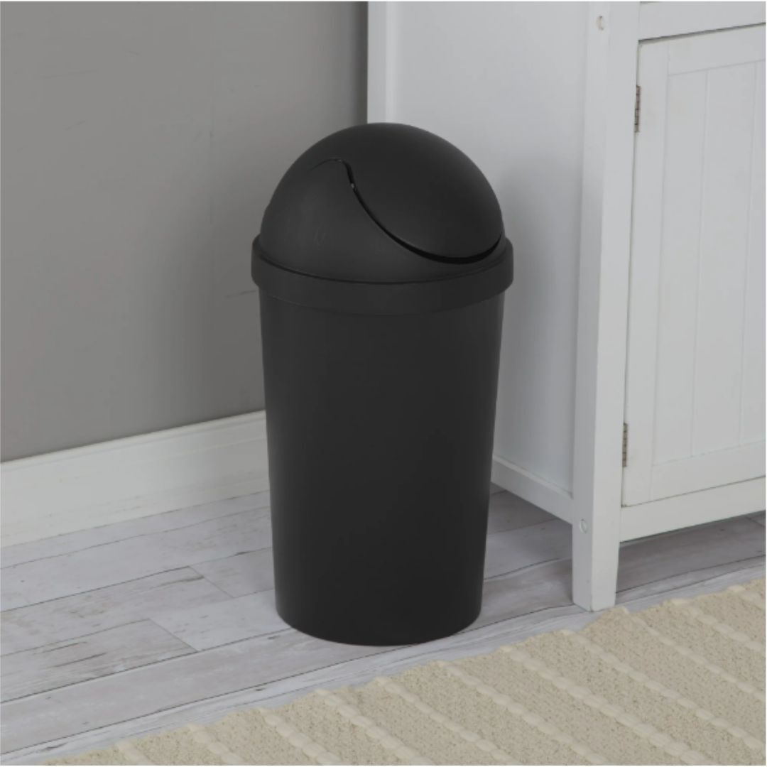 3 Gallon Trash Can Kitchen Waste Garbage Plastic Round Swing Top Bathroom Black