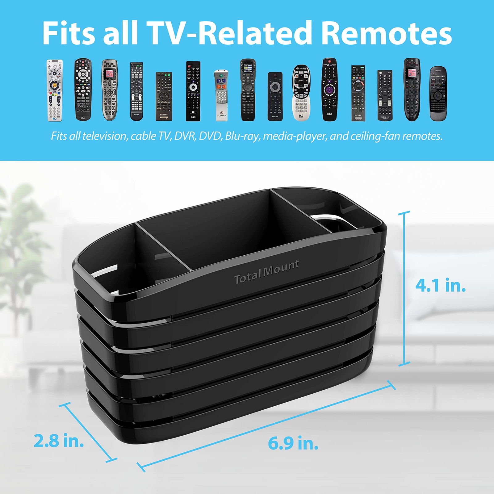 Remote Control Holder Stable Stand TV Bed Table Fits Four Remotes Black
