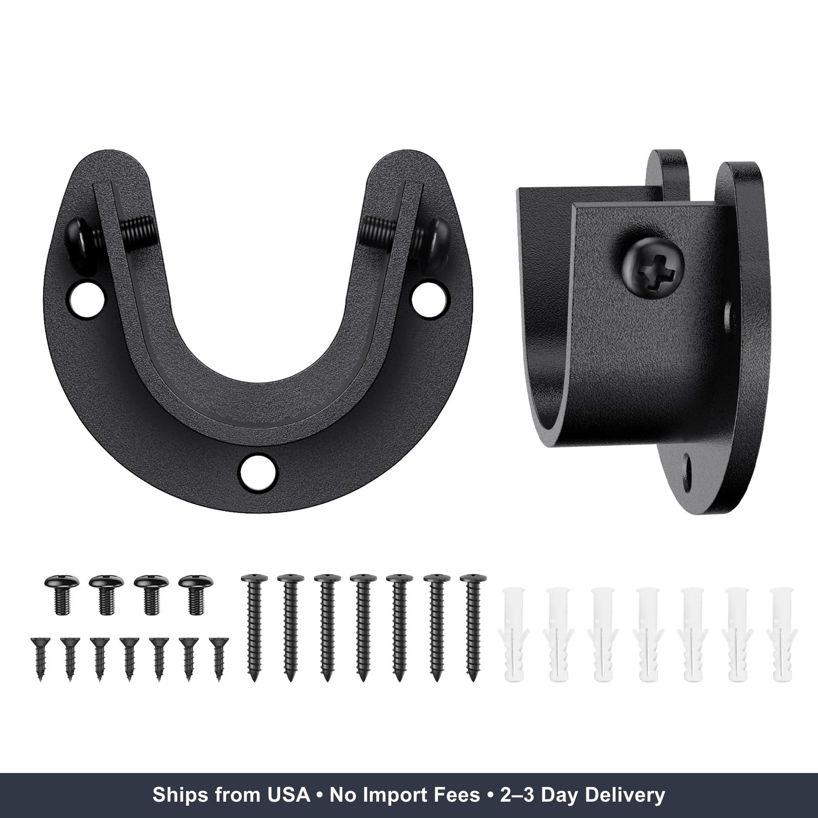 Supforce 2 Pack Closet Rod End Bracket, U Shaped Wall Mount Support, Black | Rod