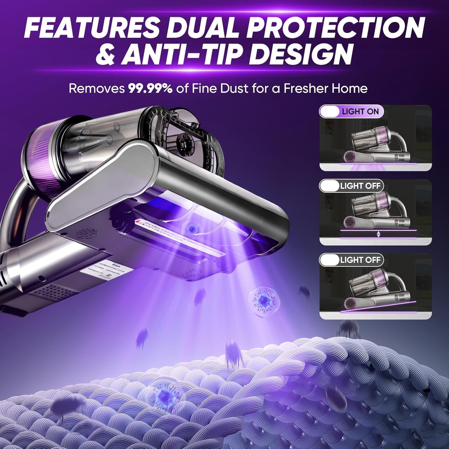 Mattress Vacuum Cleaner Handheld Bed Sofa Couch Deep Clean UVC Light HEPA Filter