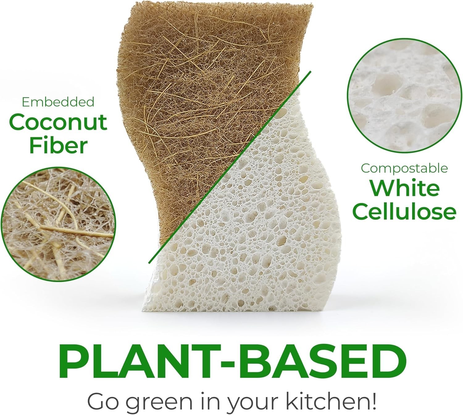 Biodegradable Natural Kitchen Sponge – Compostable Cellulose and Coconut Waln…