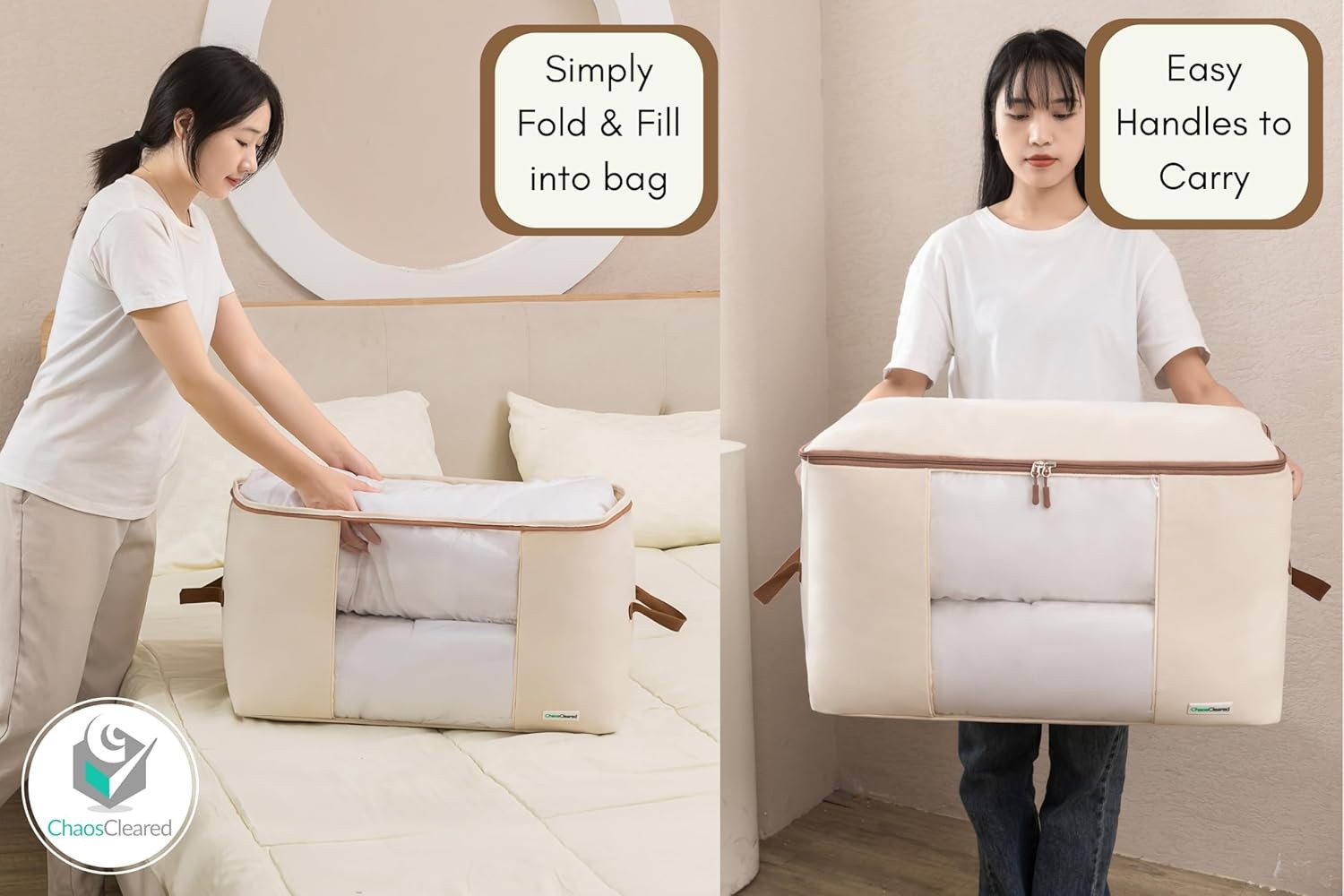 Storage Bag – 2 Pack Canvas Organizer bags for King/Queen Comforters, Pillows