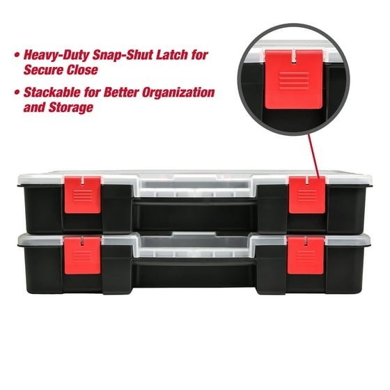 Hyper Tough 2-Pack Organizer, Stackable Plastic with 8 Movable Dividers