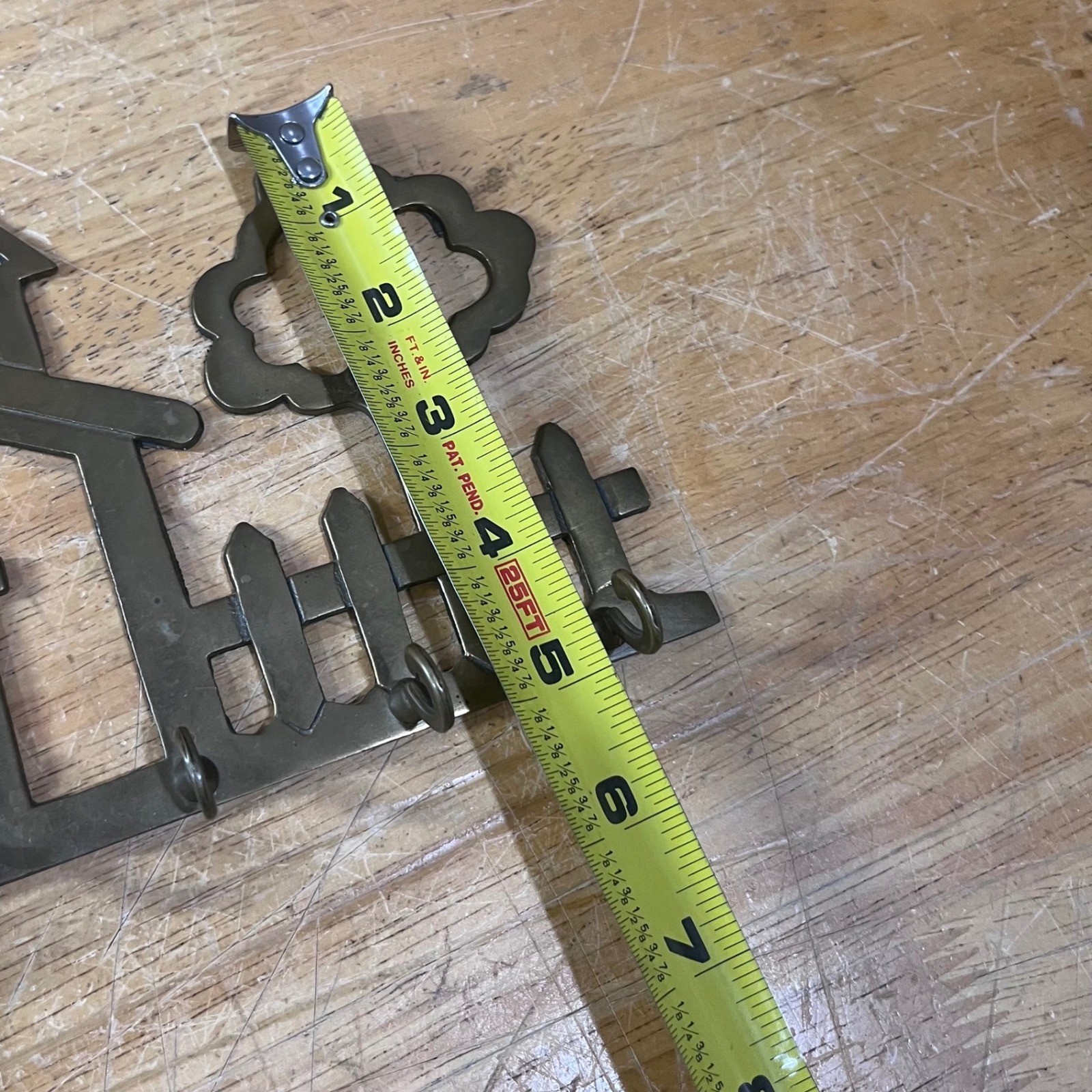 Vtg Solid Brass House Picket Fence Tree Wall Key Rack Hook Organizer 7.75in