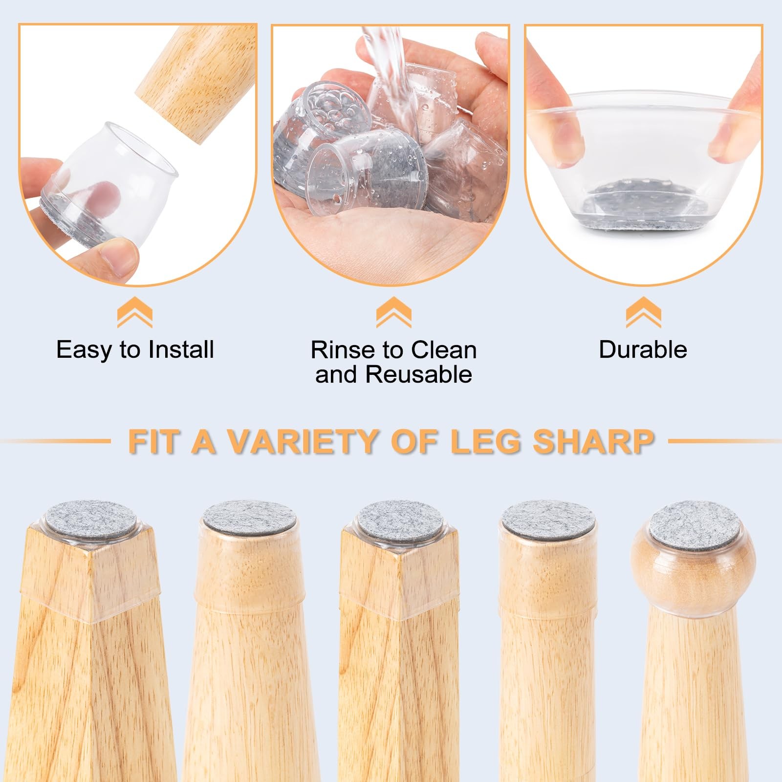 Amrules 36Pcs Chair Leg Floor Universal L(Fit:1.3″-2″), Clear & Silver-36pcs