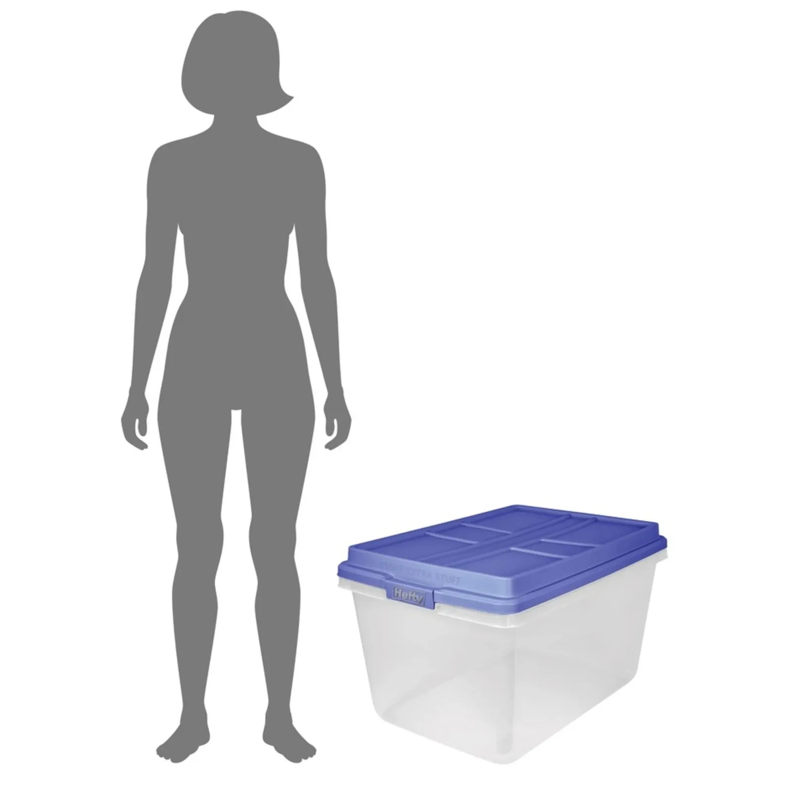 Hefty 72 Qt. Clear Plastic Storage Bin with Blue HI-RISE Lid, 6 Pack