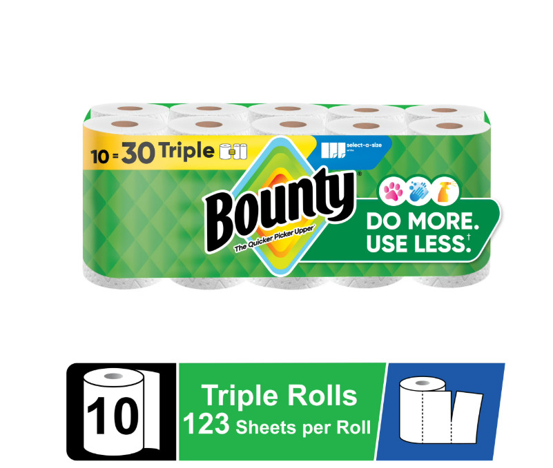 Bounty Paper Towels Select-A-Size White, 10 Triple Rolls, 123 Sheets Per Roll