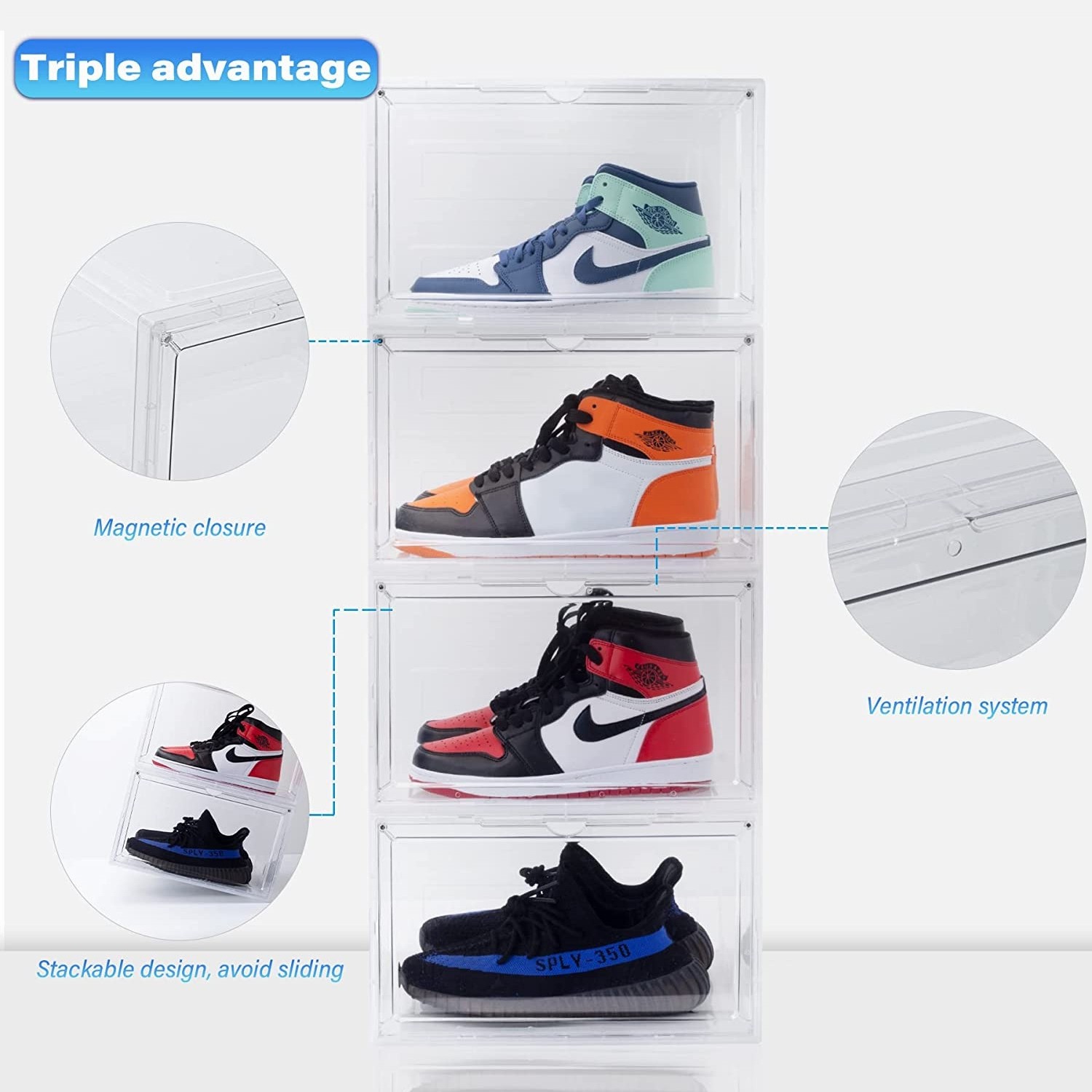 10x Magnetic Shoe Storage Boxes Full Clear Drop Side AJ Sneaker Organizer Case