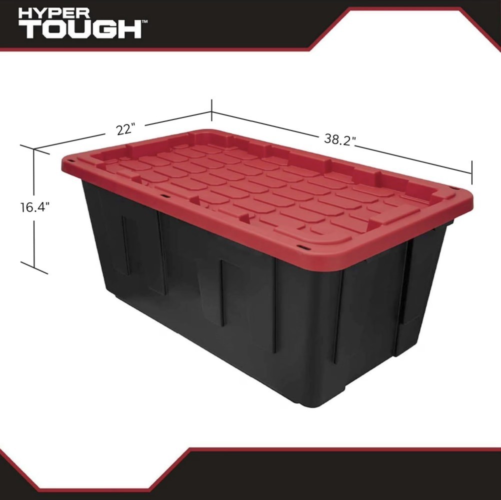 2-Pack Hyper Tough 40 Gal Storage Bin Snap Lid Heavy Duty Black Red