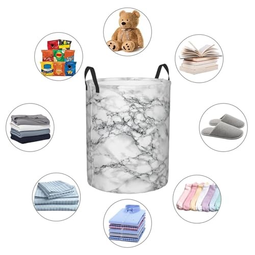 Laundry Hamper Bag With Waterproof Liner – Round S(38L) Black And White Marble