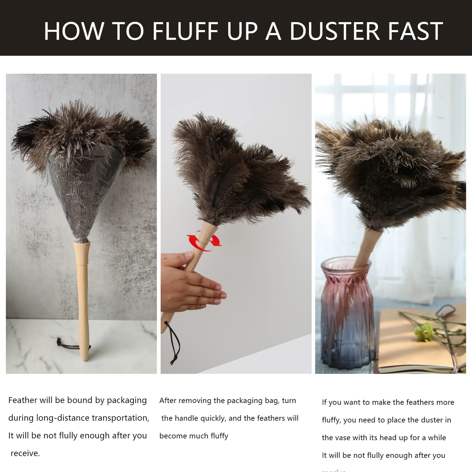 THARAHT 1PCS Ostrich Feather Duster Fluffy Natural 16inch, Model (A)-1pcs