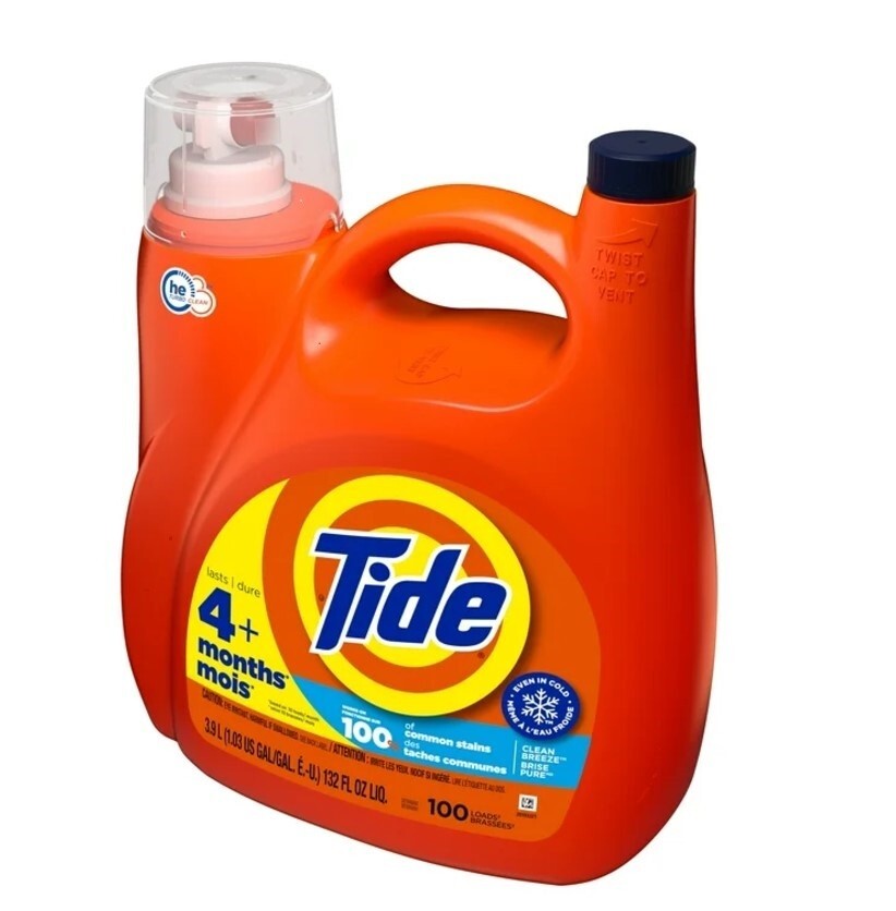 Tide Liquid Laundry Detergent, Clean Breeze, 100 Loads, 132 fl oz, HE Compatible