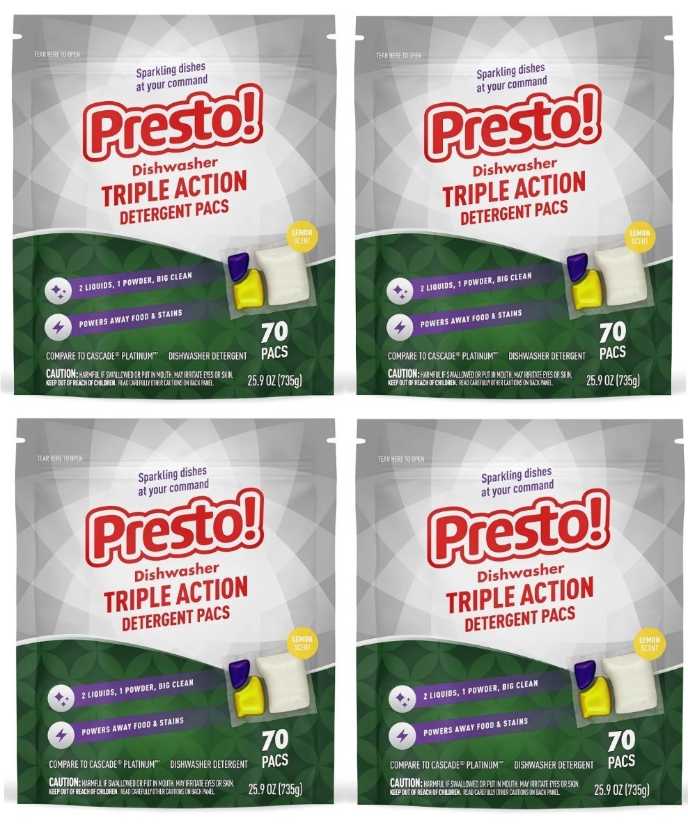 280 Presto! Triple Action Dishwasher Pacs, Fresh Scent, Amazon Brand 4x 70 Count
