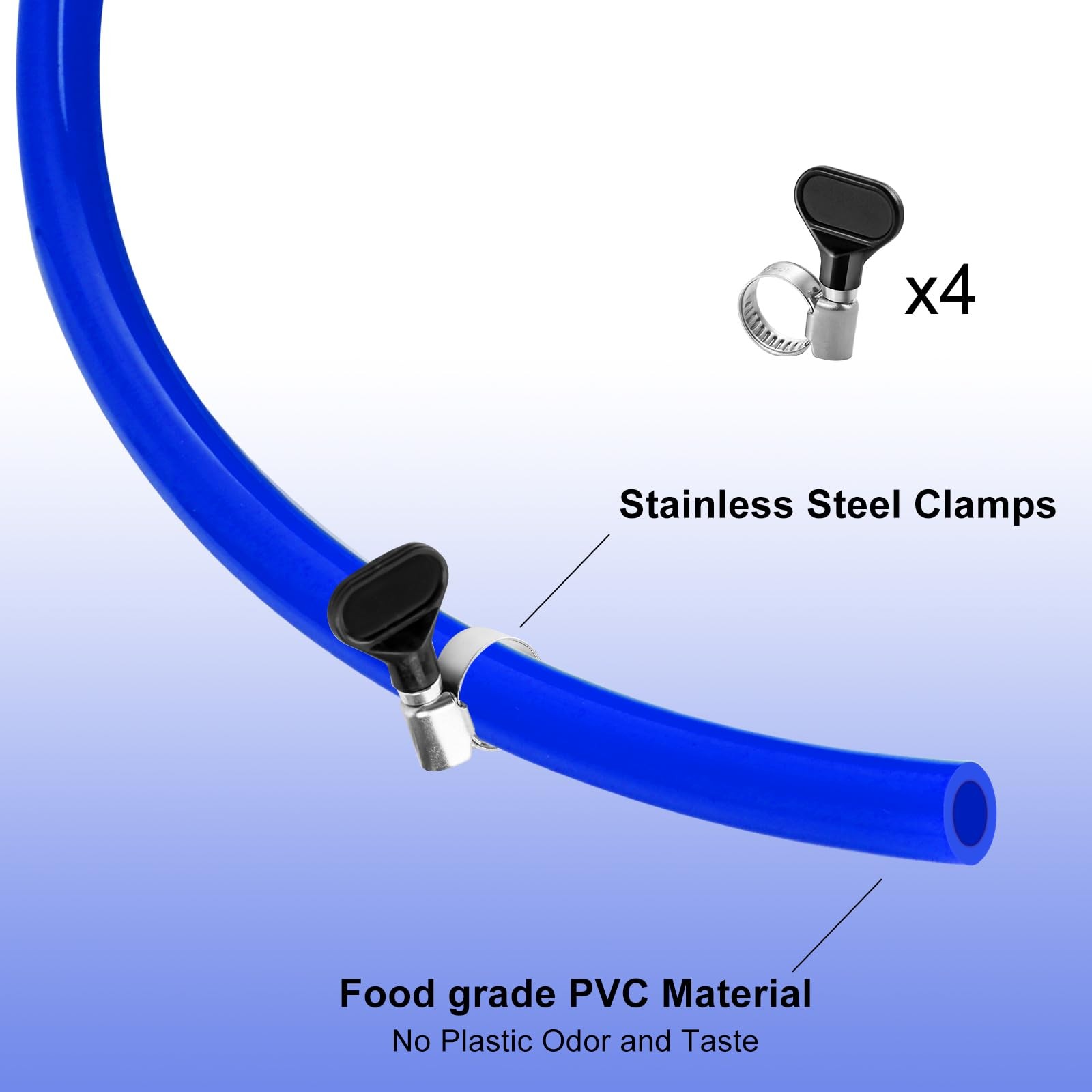 10 FT 5/16 Inch ID Beer CO2 Gas Line Tubing Blue PVC with 4 PCS Hose Clamps
