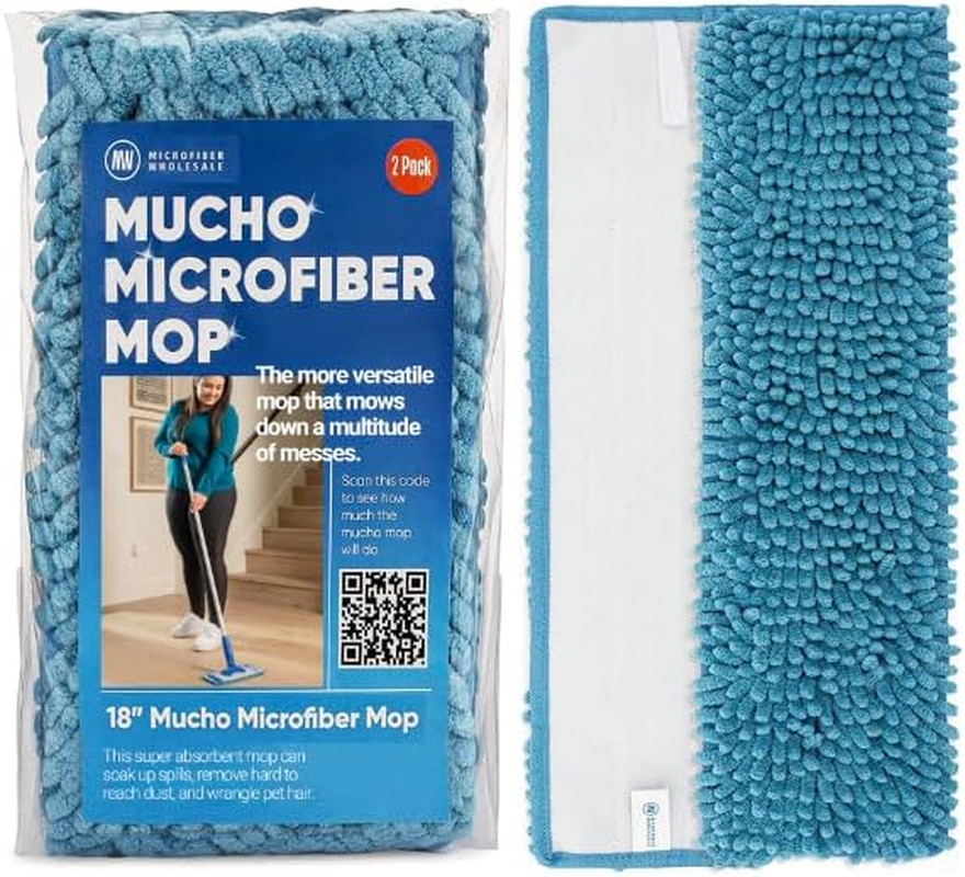 18″ Chenille Mucho Mop Pad – 2 Pack, Reusable & Washable Microfiber Mop Pads, Co
