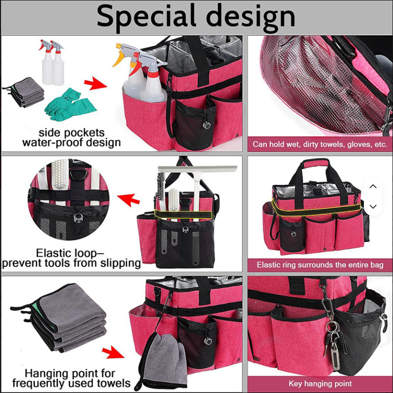 Heavy-Duty Caddy Bag wid Free spray bottle & Towls,Shoulder strap,waist belt.Red