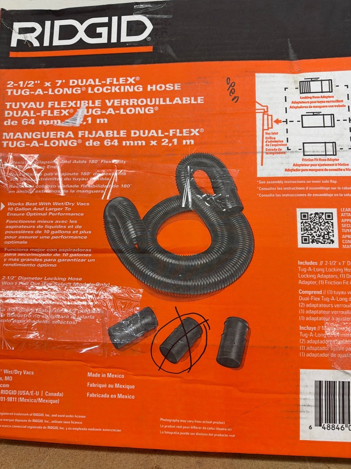 RIDGID 2-1/2 in. x 7 ft. DUAL-FLEX Locking Vacuum Hose Kit MISSING SEE PICTURES