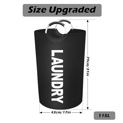 115L Large Laundry Basket, Freestanding Tall Clothes Hamper, Foldable BLACK