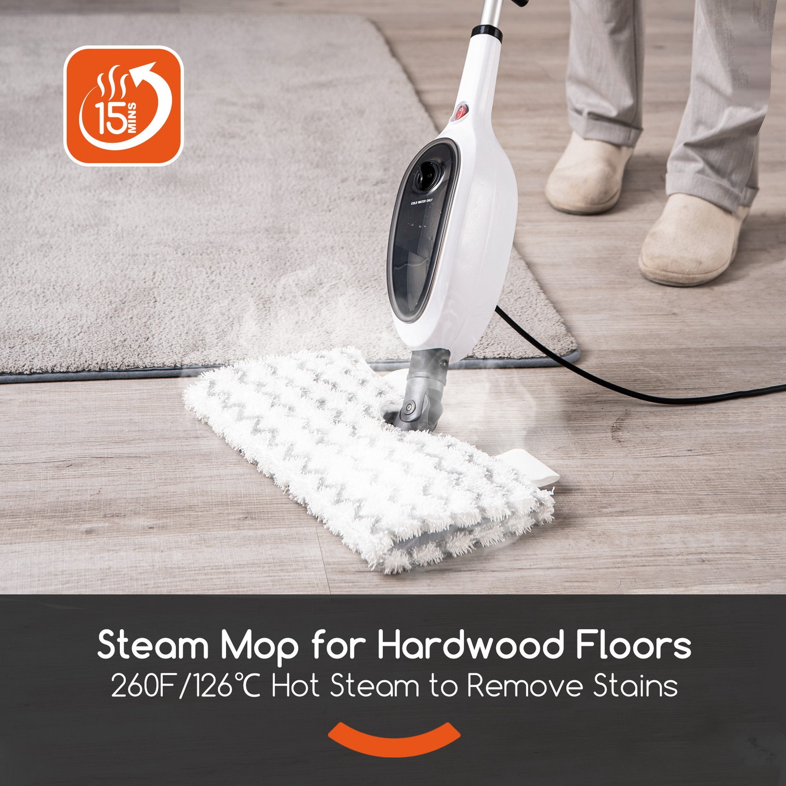 10-in-1 Floor Cleaning Electrical Steam Mops Cleaner Flip Design 15s FastHeating