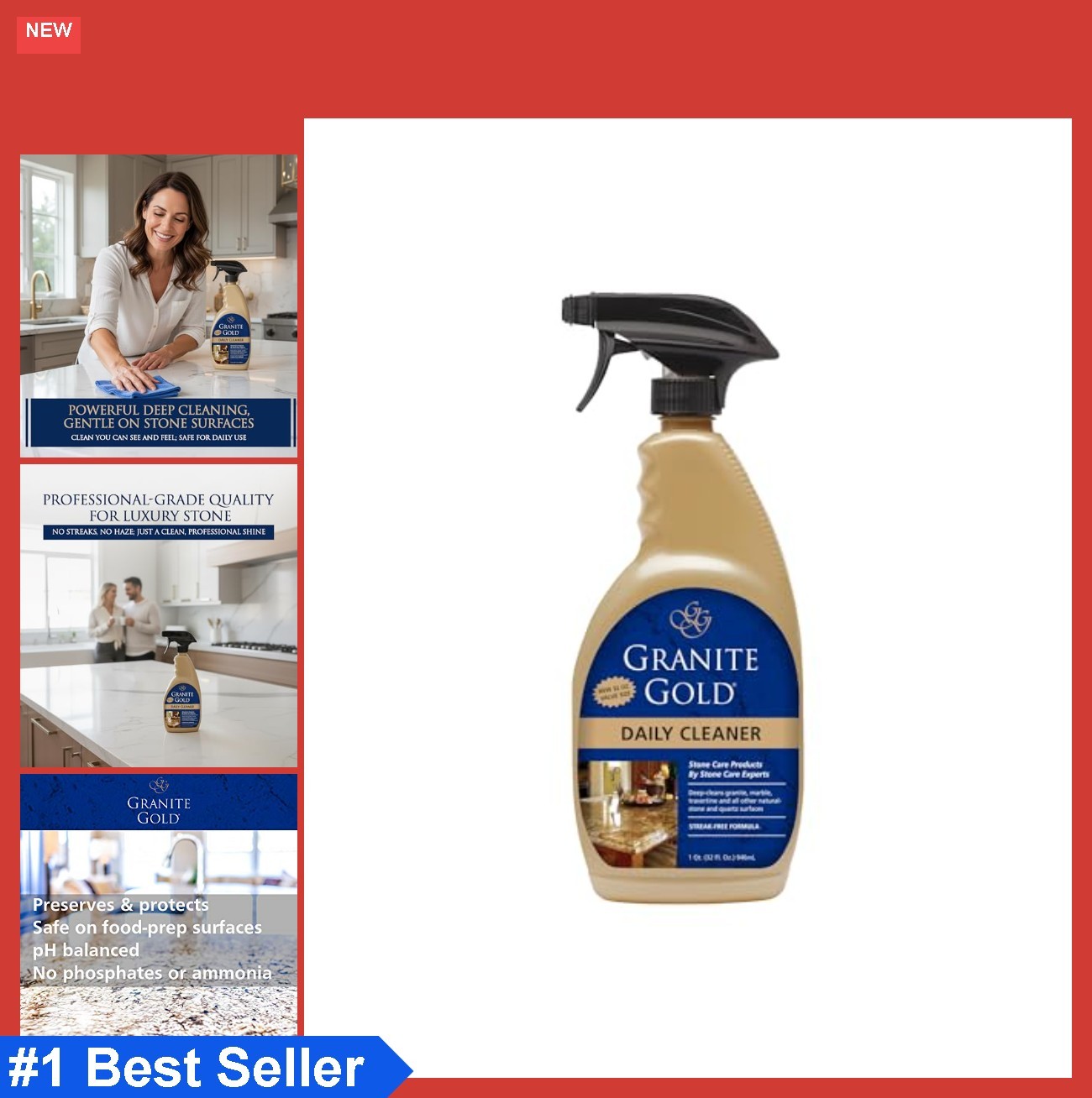 Stone Daily Cleaner 32 oz Spray for Granite Marble Quartz Countertops Streak