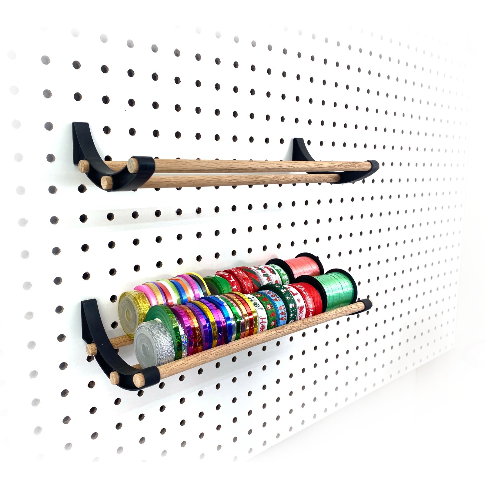 Tape holder and organizer for pegboards, great for tapes, wires and ribbons