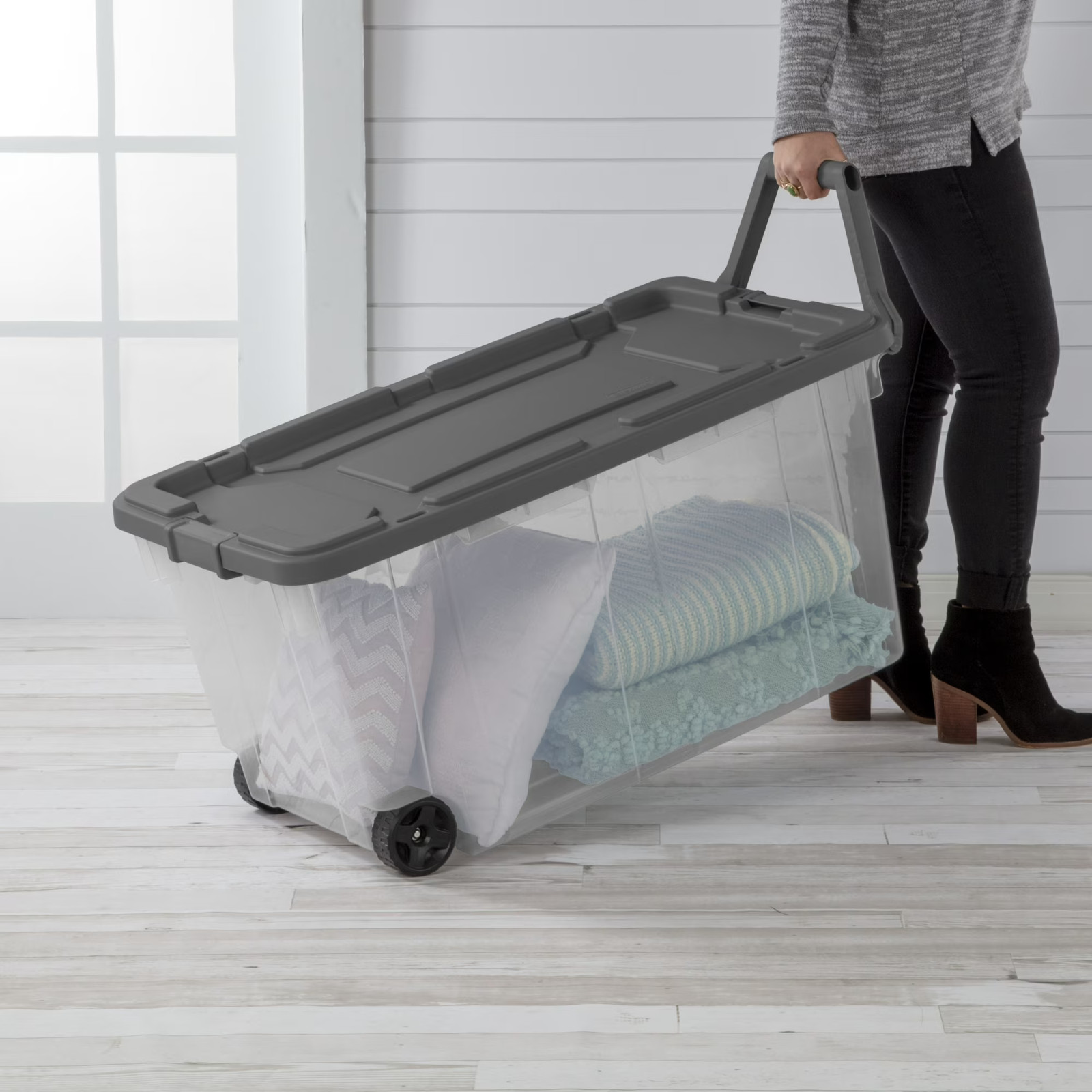 2 Count Sterilite 160 Quart Wheeled Stacker, Extra Large Durable Clear Bin