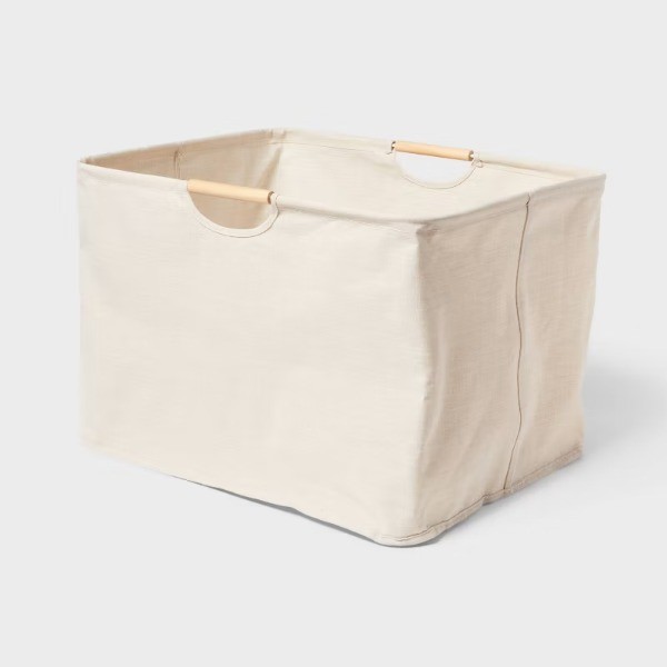 Canvas Rectangle Laundry Basket Steel & Wood Frame, 70L Capacity, 2 Handles